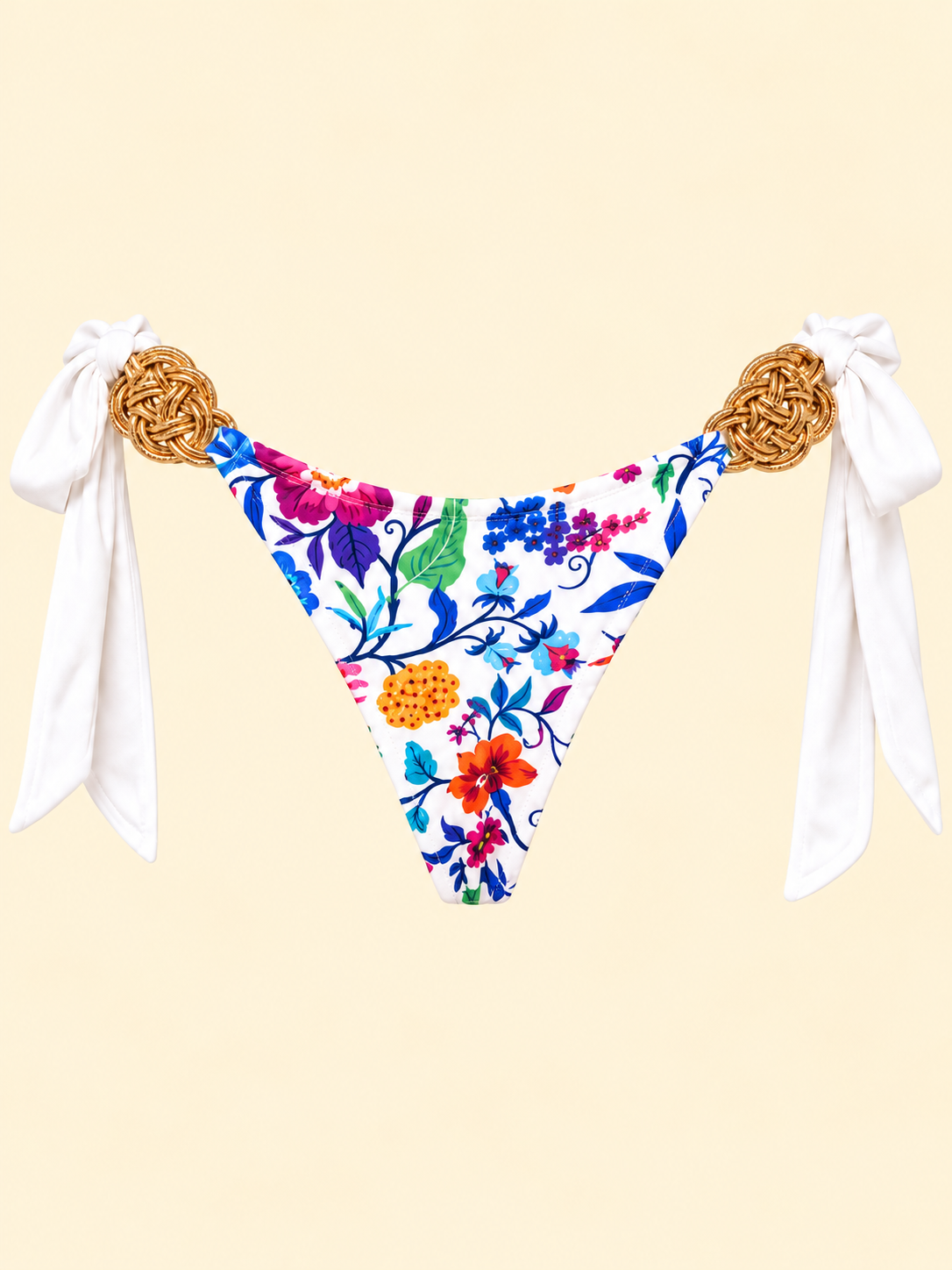 Floral bottom with full white ties in closer framing