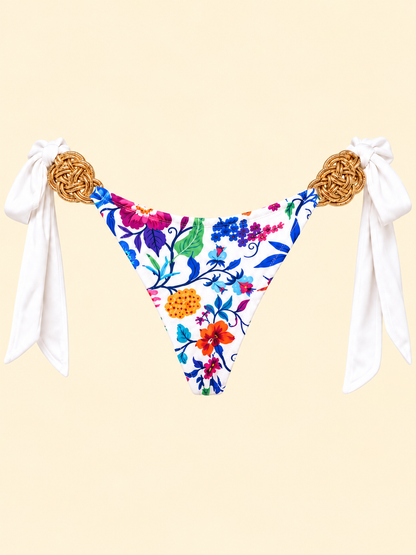 Floral bottom with full white ties in closer framing